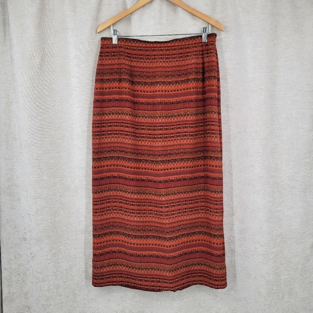Vintage Silk Striped Rust Orange and Black Women's Skirt Southwest Boho
